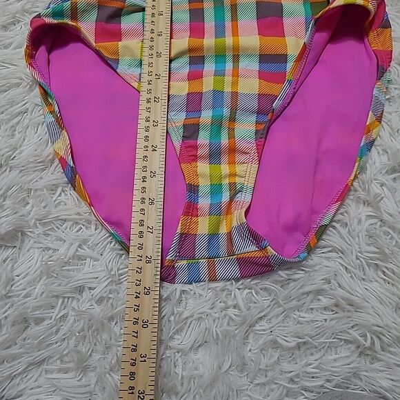 Into the Bleu by Amerex Women 14 Swimsuit One Piece Plaid Halter Plunge Monokini - Picture 7 of 9